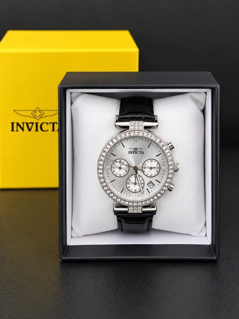 Invicta Celestial 70367 Women’s 38mm Crystal Watch Black Leather w/ Box